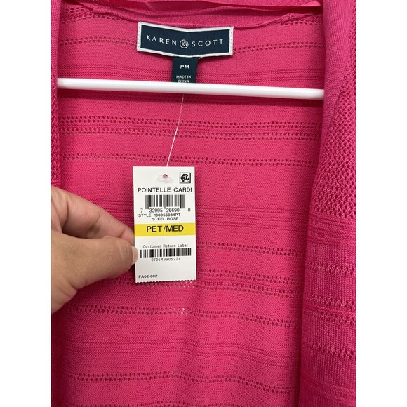 Karen Scott Women's Pointelle-Knit Cardigan Size Medium Petite Pink - Picture 3 of 6
